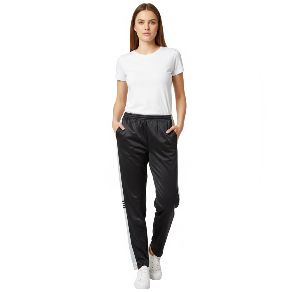 GTM Sportswear black white athletic track pant jogger S/M side stripe drawstring